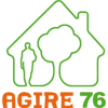 Logo représentant une maison dans laquelle se trouvent en silhouette une personne et un arbre. En dessous, le nom de l'association : AGIRE 76